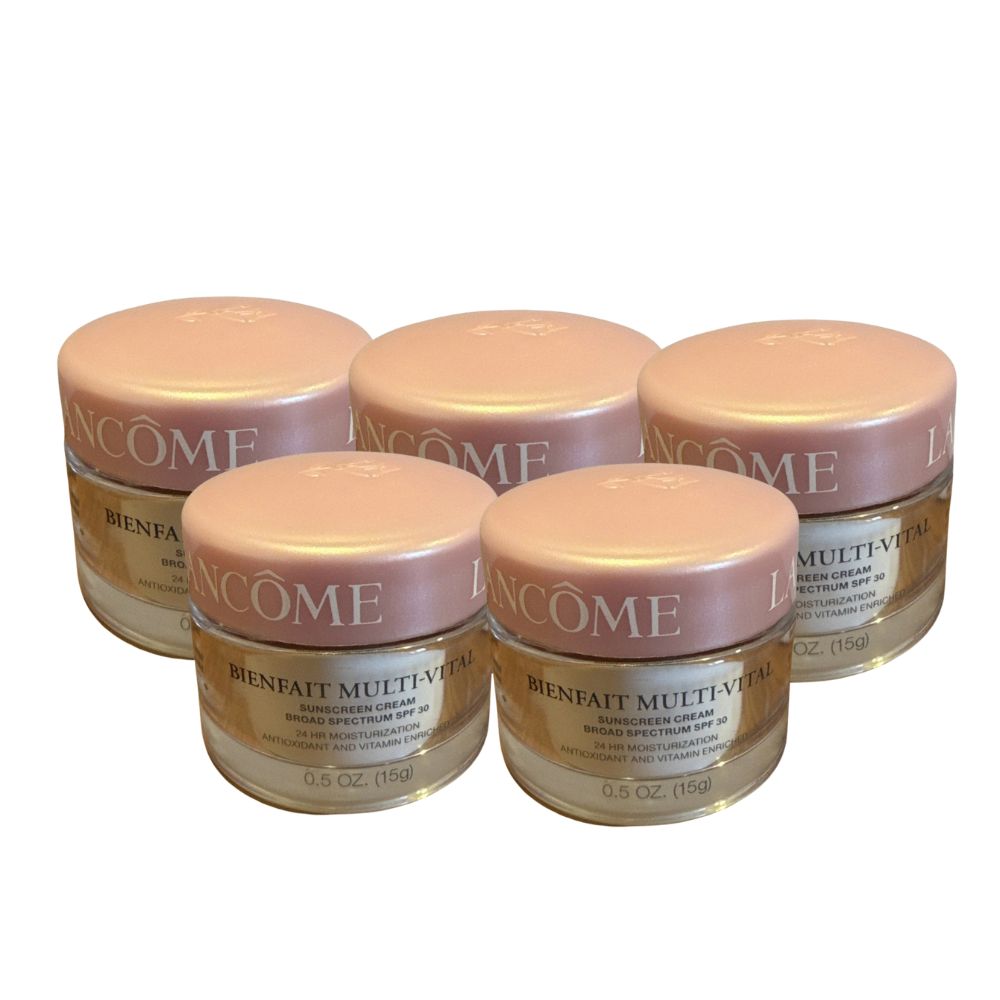 Lancome Bienfait Multi-Vital Sunscreen Cream Broad Spectrum SPF30 24 HR Moisturization Antioxidant and Vitamin Enriched 0.5 oz x 5-Total Size- 2.5 oz