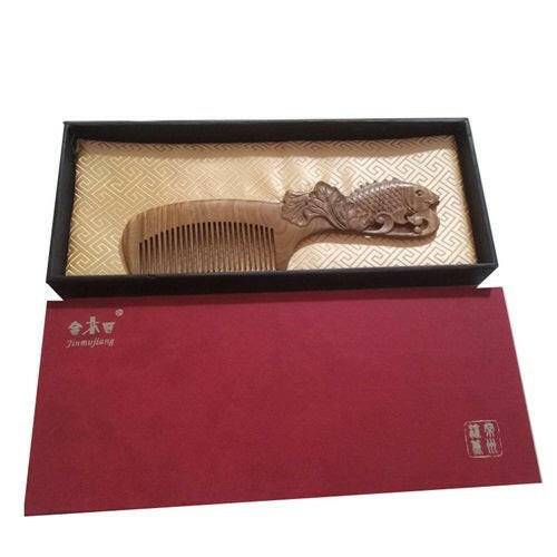 Jinmujiang Wooden and Bamboo Fish Carved Hair Comb - OleBella