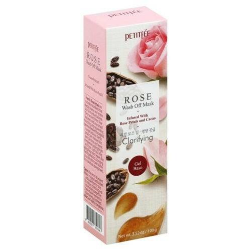 Petitfee Rose Wash Off Mask Infused with Rose Petals and Cacao Clarifying Gel Base, 3.52 oz - OleBella