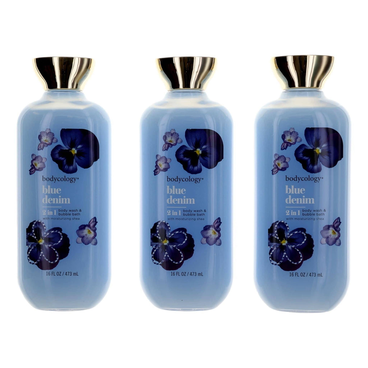Blue Denim by Bodycology, 3 Pack 16oz 2 in 1 Body Wash & Bubble Bath women - OleBella