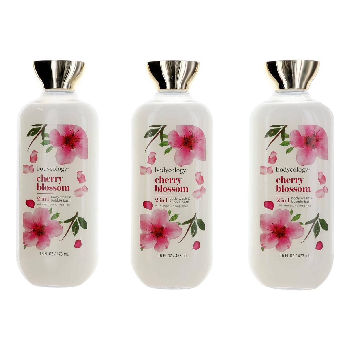 Cherry Blossom by Bodycology, 3 Pack 16oz 2 in 1 Body Wash & Bubble Bath women - OleBella