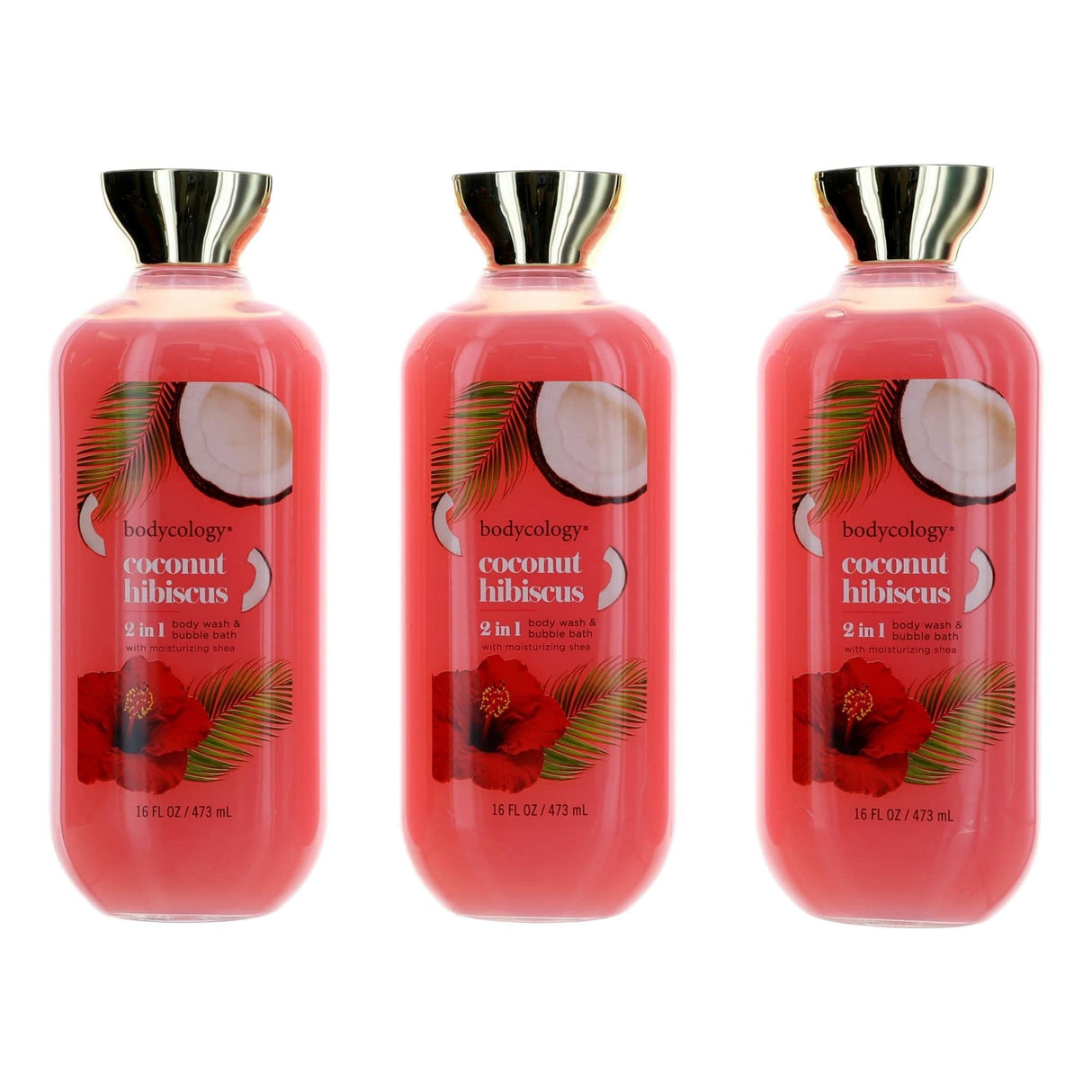 Coconut Hibiscus by Bodycology, 3 Pack 16oz 2 in 1 Body Wash & Bubble Bath women - OleBella