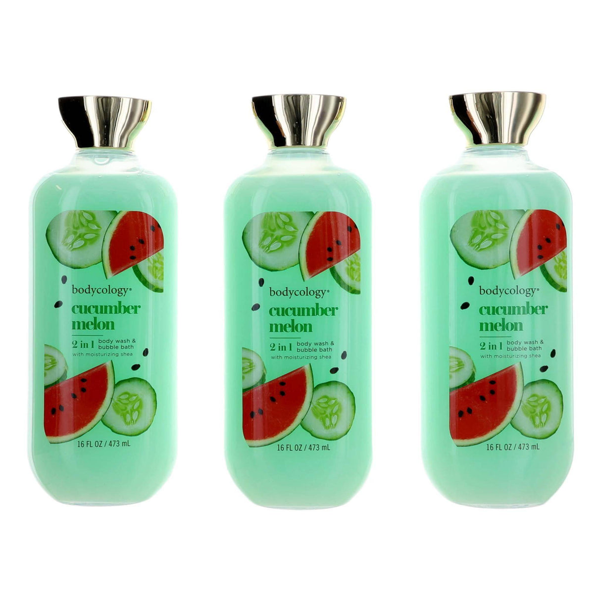 Cucumber Melon by Bodycology, 3 Pack 16oz 2 in 1 Body Wash & Bubble Bath women - OleBella