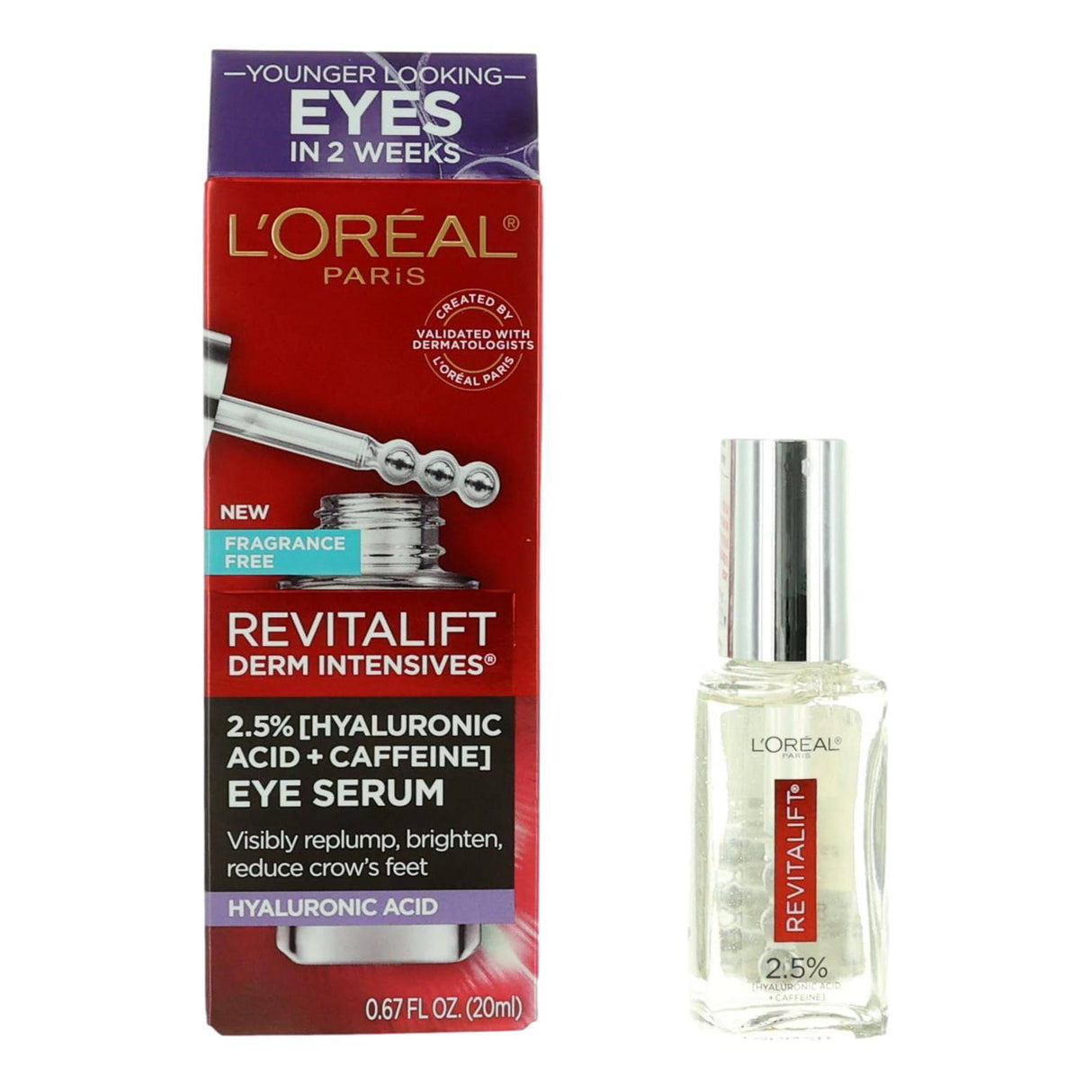 L'Oreal Revitalift Derm Intensives, .67oz Hyaluronic Acid + Caffeine Eye Serum - OleBella