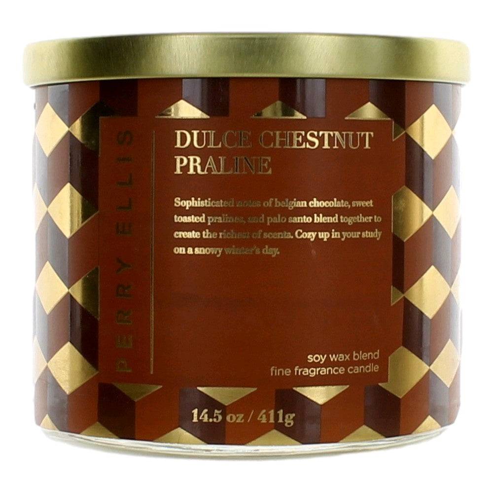 Perry Ellis 14.5oz Soy Wax Blend 3 Wick Candle - Dulce Chestnut Praline - OleBella