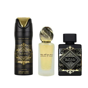Lattafa Badee Al Oud Glory 3 Pcs Gift Set With EDP + Deo + Hairmist, 3.4 + 6.7 + 1.7 oz (U)