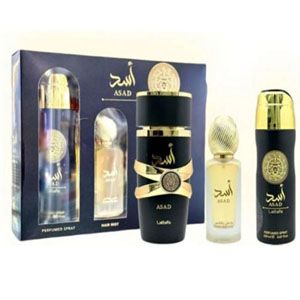 Lattafa Asad 3 Pcs Gift Set With EDP + Deo + Hairmist, 3.4 + 6.7 + 1.7 oz (M)