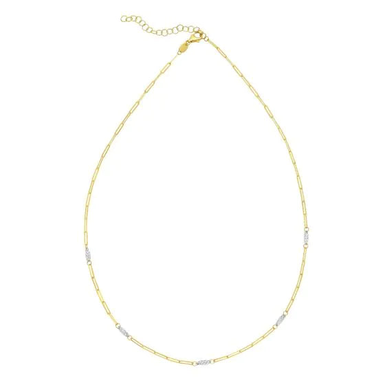 14KT Gold Two Tone Oval & Paperclip Link Necklace 18"