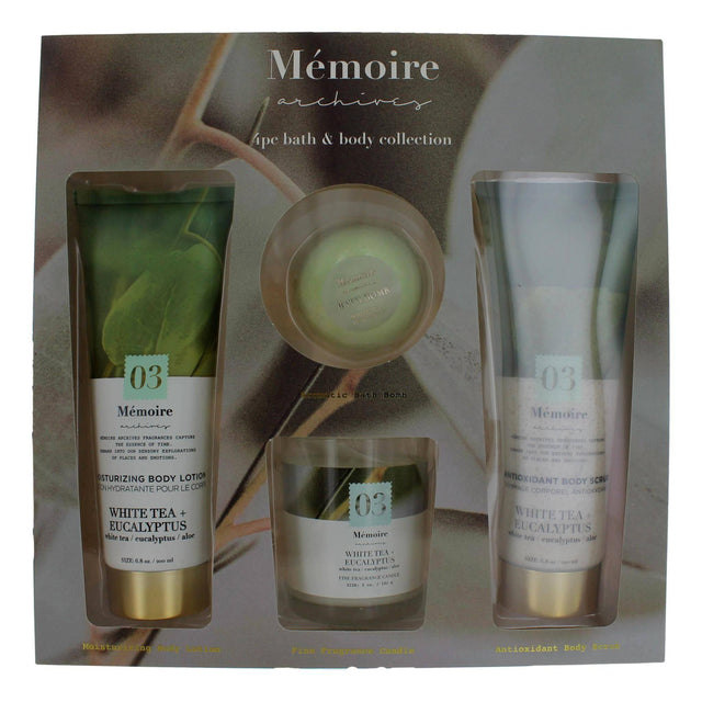 White Tea + Eucalyptus by Memoire Archives, 4 Piece Bath & Body Set for Unisex - OleBella