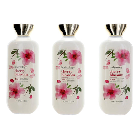 Cherry Blossom by Bodycology, 3 Pack 16oz 2 in 1 Body Wash & Bubble Bath women - OleBella