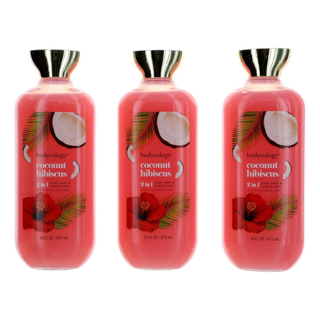 Coconut Hibiscus by Bodycology, 3 Pack 16oz 2 in 1 Body Wash & Bubble Bath women - OleBella