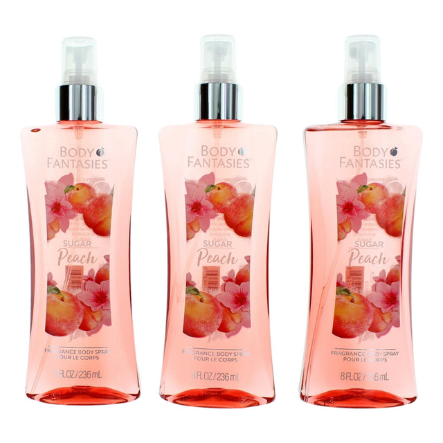 Sugar Peach by Body Fantasies, 3 Pack 8 oz Fragrance Body Spray women - OleBella