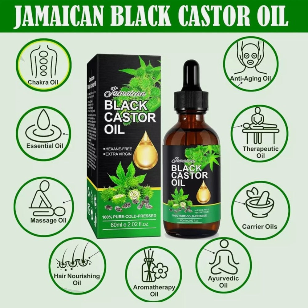 Aliver Jamaican Black Castor Oil 100% Pure Cold Pressed Organic Castor Oil 2.02 oz. DETOX. HEXANE-FREE. EXTRA VIRGIN