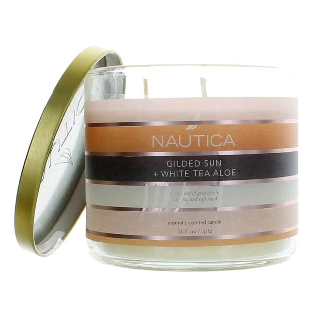Nautica 14.5oz Soy Wax Blend 3 Wick Candle - Gilded Sun & White Tea Aloe - OleBella
