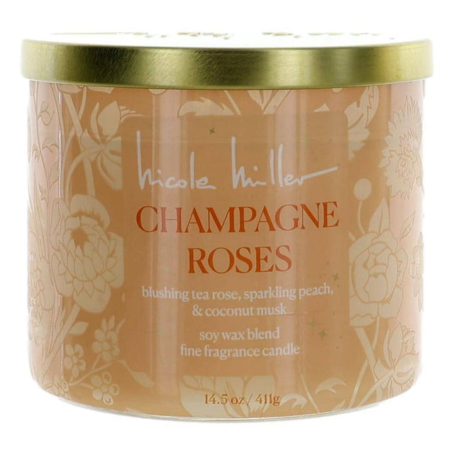 Nicole Miller 14.5 oz Soy Wax Blend 3 Wick Candle - Champagne Roses - OleBella