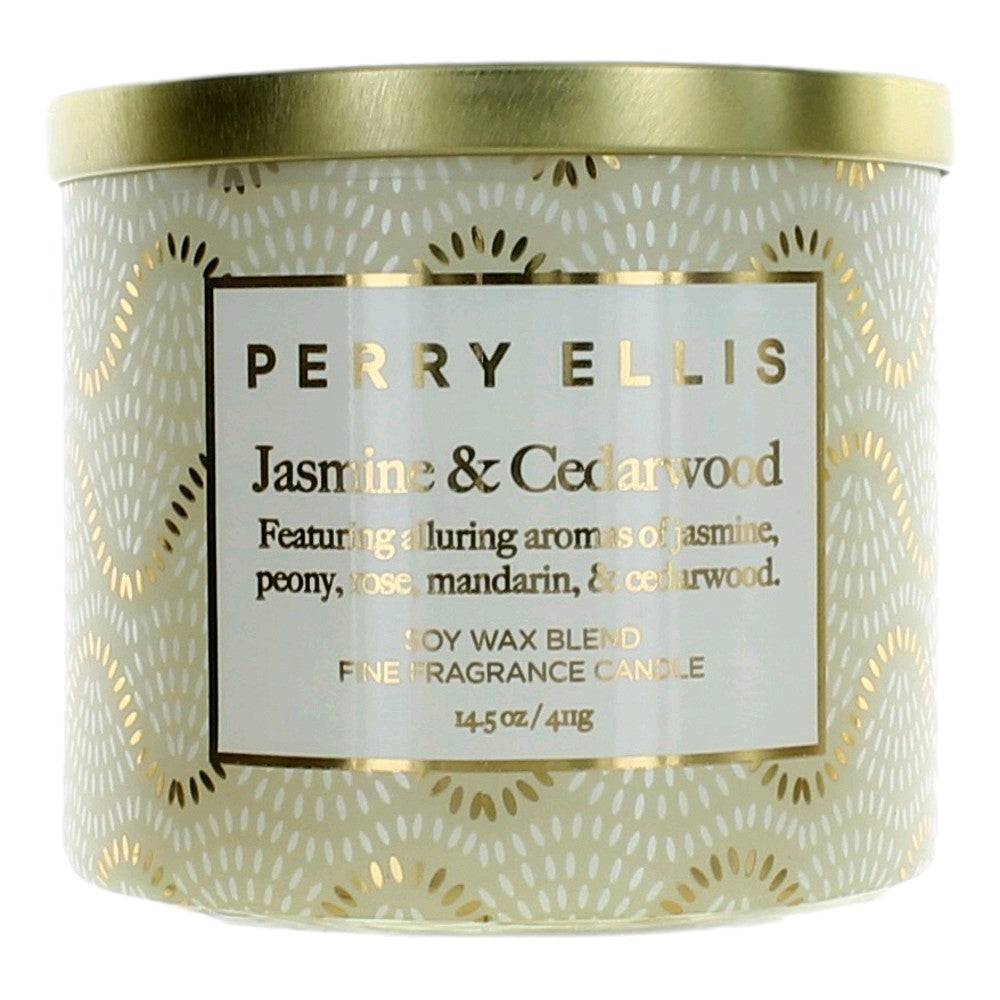 Perry Ellis 14.5 oz Soy Wax Blend 3 Wick Candle - Jasmine & Cedarwood - OleBella
