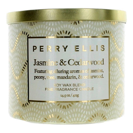 Perry Ellis 14.5 oz Soy Wax Blend 3 Wick Candle - Jasmine & Cedarwood - OleBella