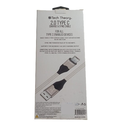 Tech Theory 2.0 Type C Charge & Sync Cable 6 Feet Long - OleBella