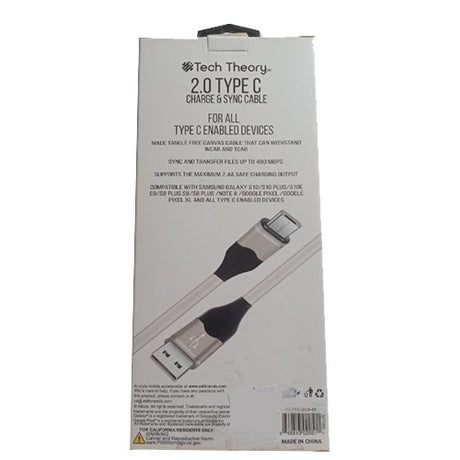 Tech Theory 2.0 Type C Charge & Sync Cable 6 Feet Long - OleBella